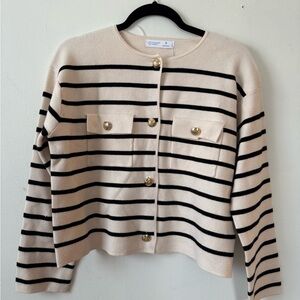 Chanel Vibes Striped Tan Cardigan